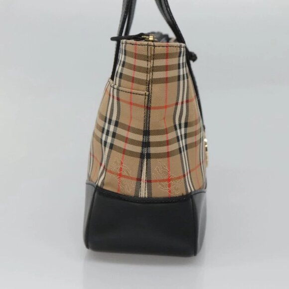 Burberrys Nova Check Hand Bag Canvas Beige Gold Auth sw745 - Picture 5 of 15